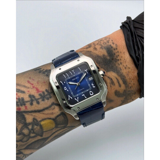 Custom Seiko Mod • Blue Vignette Arabic Santos • 38mm